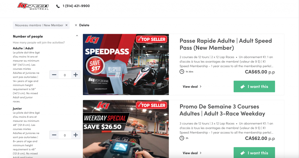 K1 Speed Book Online Packages
